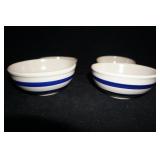 4 Roseville OH Pottery Pasta Bowl w/Blue Stripes