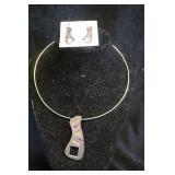 Modern Silver Tone Necklace and Earring Set