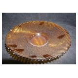 Vtg Amber Glass Bowl Swirl Pattern, Sawtooth Edge