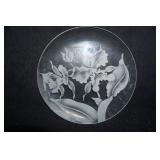 Glass Serving Tray w/etched floral pattern