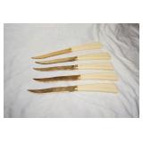 Gold Tone White Handle Steak Knives