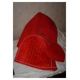 Two Red Appliance Covers and Heart Pot Holders