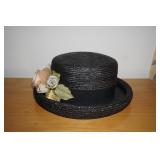 Navy Blue Hat with Flowers by Liz Clairbourne