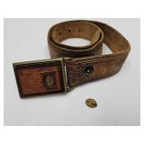 Vintage Tigers Eye Brass Belt Buckle Leather Belt