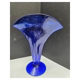 Blenko Cobalt Glass Fan Vase 10"x12.5" High