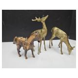 2 Brass Deer & Metal Horse 3.5"-6.5"