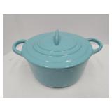 Cast Enamel Teal Pot with Lid 6 1/2" wide