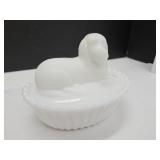 W. Mooreland Glass Dog on a Nest