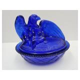 Beautiful Glass Eagle on Nest Cobalt 7.5" Wide