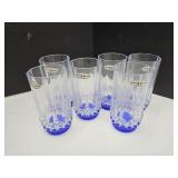 Beautiful Crystal & Cobalt France Set of 6 Glasse
