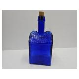 Cobalt Glass Old Cabin Whiskey Decantor 8.5" High