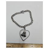Vintage 925 Sterling Silver Heart Bell Bracelet