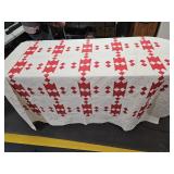Vintage Red & White Quilt Has Yellowing 88 x 72"