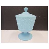 Blue Satin Fenton Compote Candy Dish 9" High