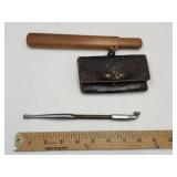 Vintage Pipe Leather Pouch & Wood Case
