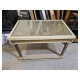 Side Table with Glass Top w Wheels  16 x 26 x 2