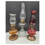 3 Oil Lamps No Shipping 13 to 19" high