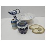 Signed Pottery 9" Bowl MCM Ashtray+