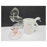 Glass Horse 8.5" High Candleholder & Swan Mug