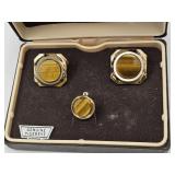 Genuine Tiger Eye Cufflinks & Tie Tac