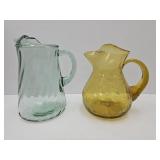 2 Glass Pitchers Crackle Glass +
