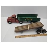 1955 Tonka Steel Carrier Toy Semi Truck w Logs 23"