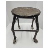 Vintage Metal Work Shop Stool w Wheels 14 x 17" h