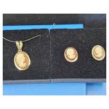 Amedo .925 Cameo Necklace & Earring Set