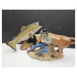 Ceramic Cowboy Bull Fighter see Pics & Fish