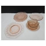 Collection of Pink Depression Ware Plates & More