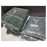 New & Slightly Used Hunter Green Deer Bath Towels