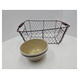 Crock Bowl 7" wide  & Primitive Basket
