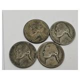 4 Jefferson War Nickels Coins