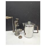 SS Coffee Pot & VTG Meat Grinder
