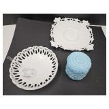 Blue Swirl Glass Jar, Nice Lattice Milk Glass