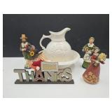 Water Pitcher & Bowl w Small Chip & Fall Decor