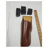 3 Rifle Gun Clips & Leather Holster