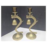 VTG Rare Brass Dragons Bell Candle Holders