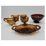 Lot of Vintage Amber Glass Dishes Ruby Red