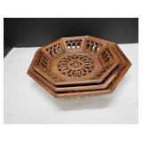 Set of 3 Wood Carved Nesting Bowls 8"-10" Wide
