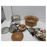 Large Lot of Buttons , Baskets &Sewing Notions