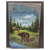 Slate  Cabin & Bear Wall Decor 16 x 24" h