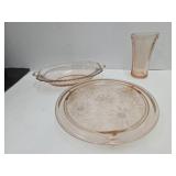 Pink Glass Cake Plate, Serving Dish & Glass