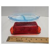 Blue Depression w Sm Nic & Ruby Red Butter Dish