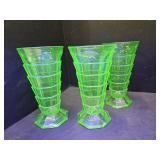7" High 3  Uranium Glasses 1 With Nic