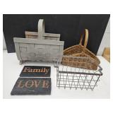 3 Vintage Baskets one is Metal & Signs