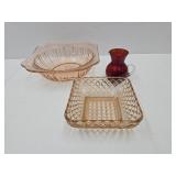3.5" Ruby Red Creamer & Pink Depression Ware Dishs