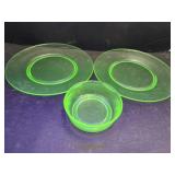 Uranium Glass  8 1/4' w Plates & 4' w Bowl