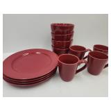 Set of Red Dishes Plates Cups Bowls