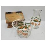 Vintage Juice Glasses w/Pitcher Basket & RecipeBox